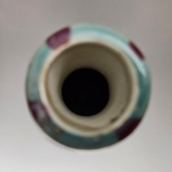 Vintage Style Pottery Vase Bottle 9.5" Hand Painted Fruit Grapes Rooster China - Picture 5 of 6